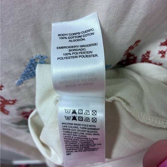 Lucky Brand Cream Tee with Red Floral & Blue Bird Embroidery - Picture 6 of 7